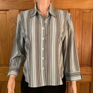 NWOT Fred David Vintage 90s Top Blouse Stretch 3/4 Sleeve Blue Black Size XL